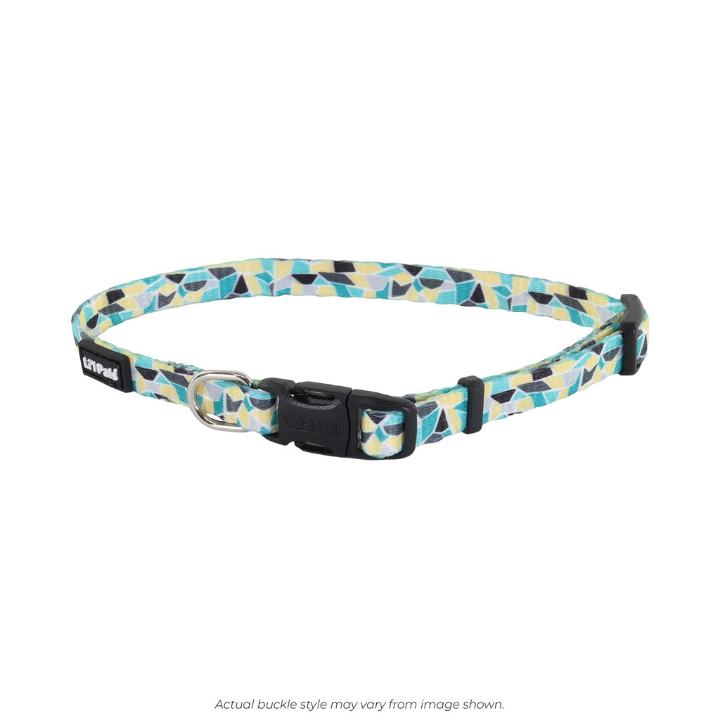 Li'l Pals Adjustable Patterned Dog Collar, Teal Yellow Grey Stained Glass, 3/8-in x 8-12-in