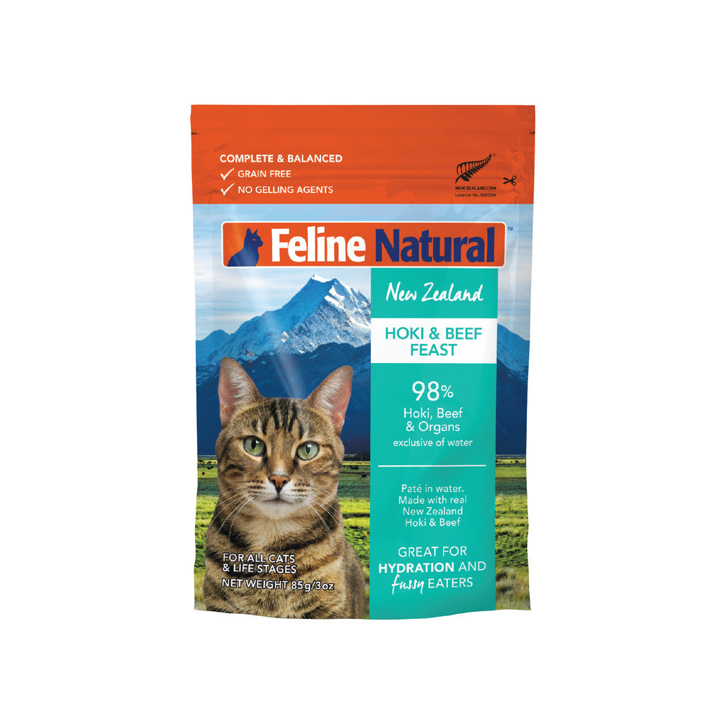 Feline Natural Hoki & Beef Feast Cat Food Pouches, 3 oz (85g) - Grain-Free Wet Food