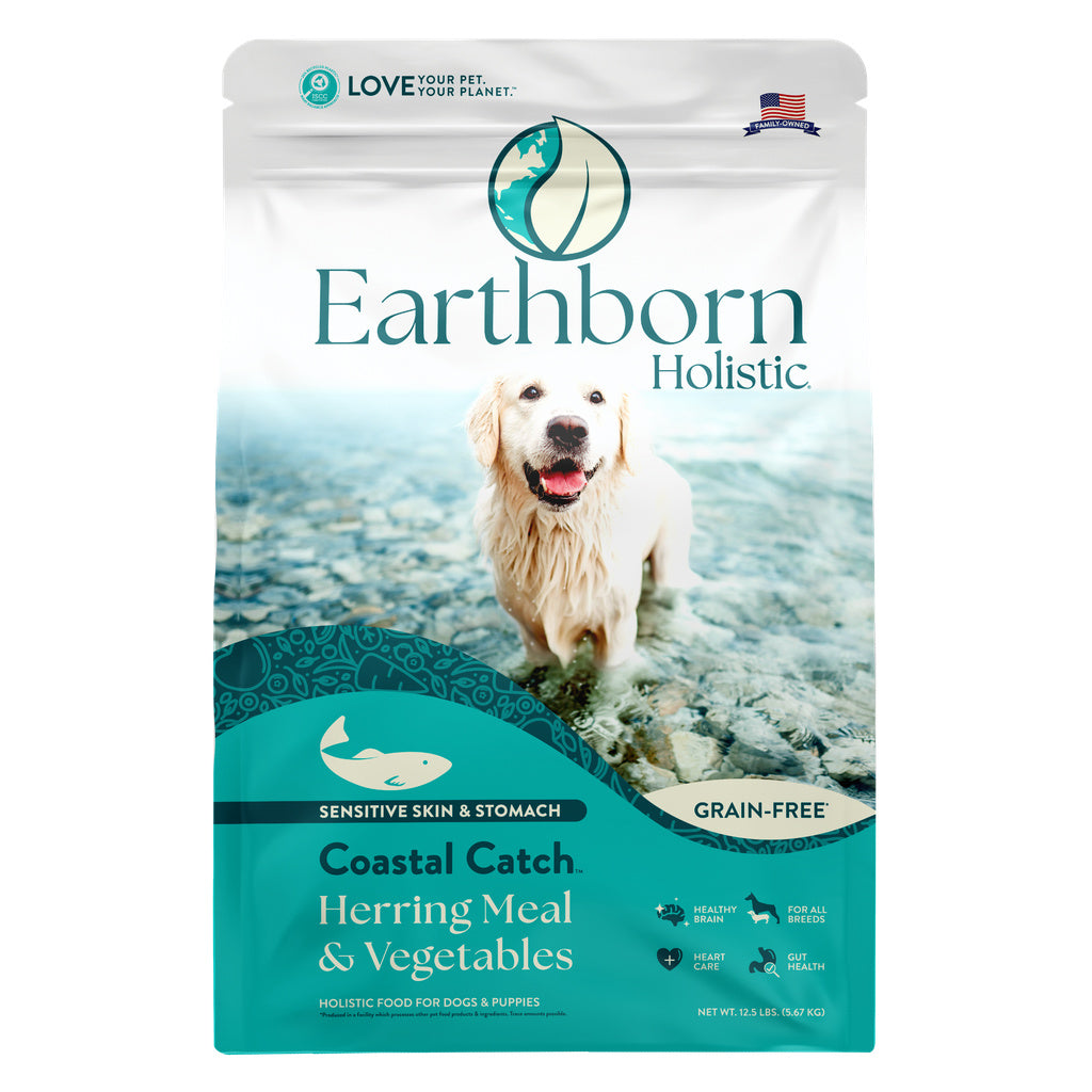 Earthborn Holistic Coastal Catch Grain-Free Dry Dog Food, Herring Meal & Vegetables, Sensitive Skin & Stomach, 12.5 lb Bag
