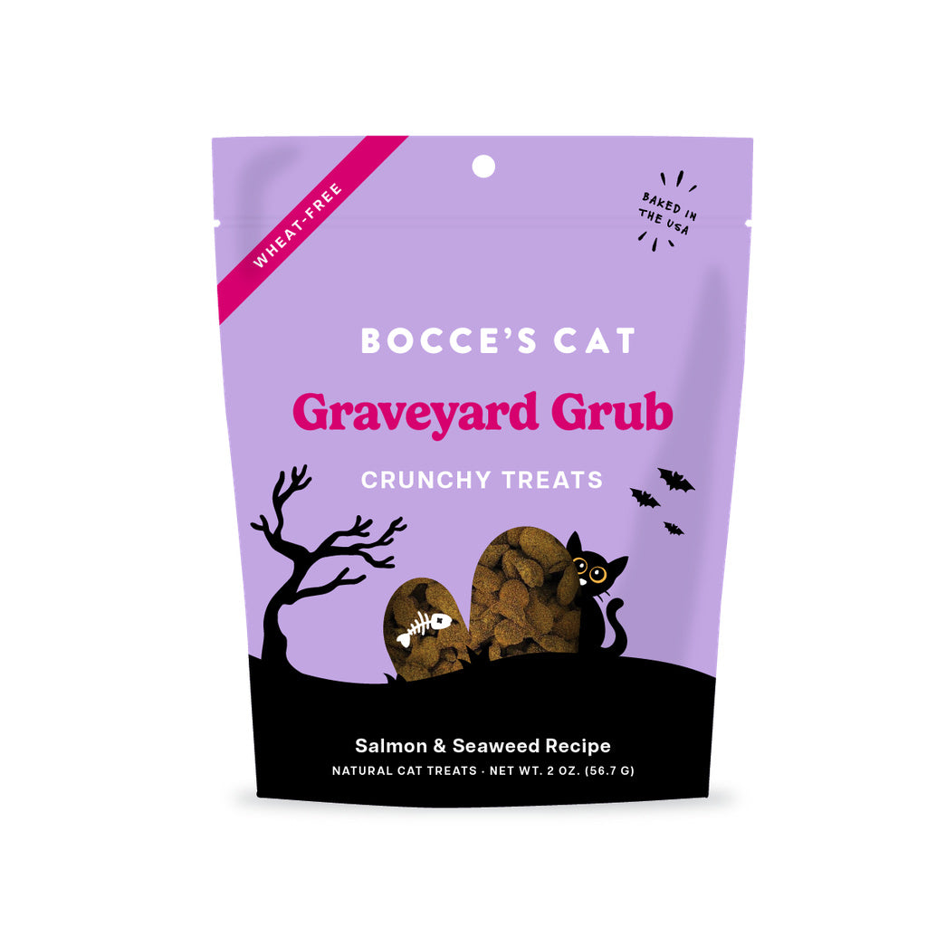 Bocce's Bakery Graveyard Grub Crunchy Cat Treats - Halloween, Salmon & Seaweed, 2 oz