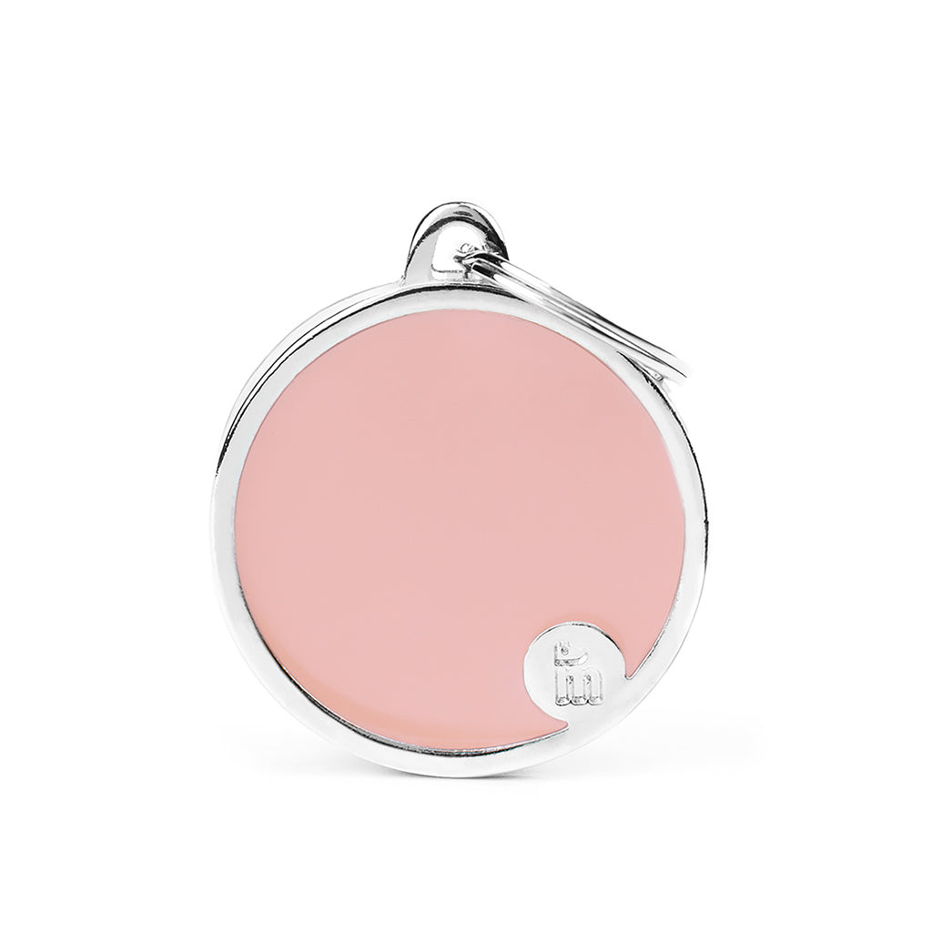 My Family Basic Circle Pet ID Tag - Pink, Handmade Chapa for Dogs & Cats