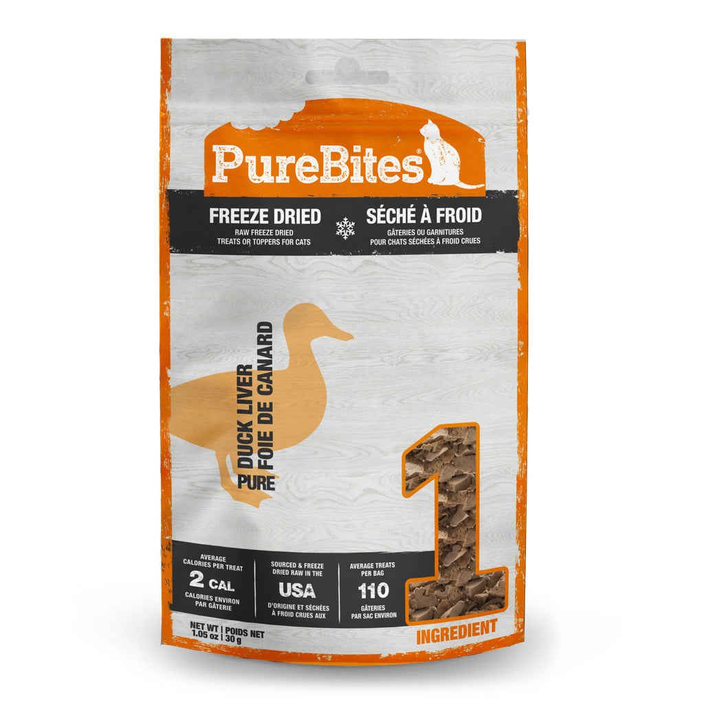 PureBites Freeze-Dried Cat Treats - Duck Liver, 1.05 oz - Single Ingredient, Natural Cat Food