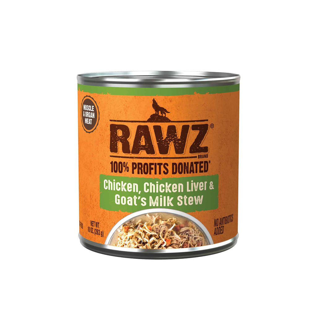 Rawz Chicken, Chicken Liver & Goat's Milk Stew Dog Food, 10 oz Can, Gluten-Free Wet Food