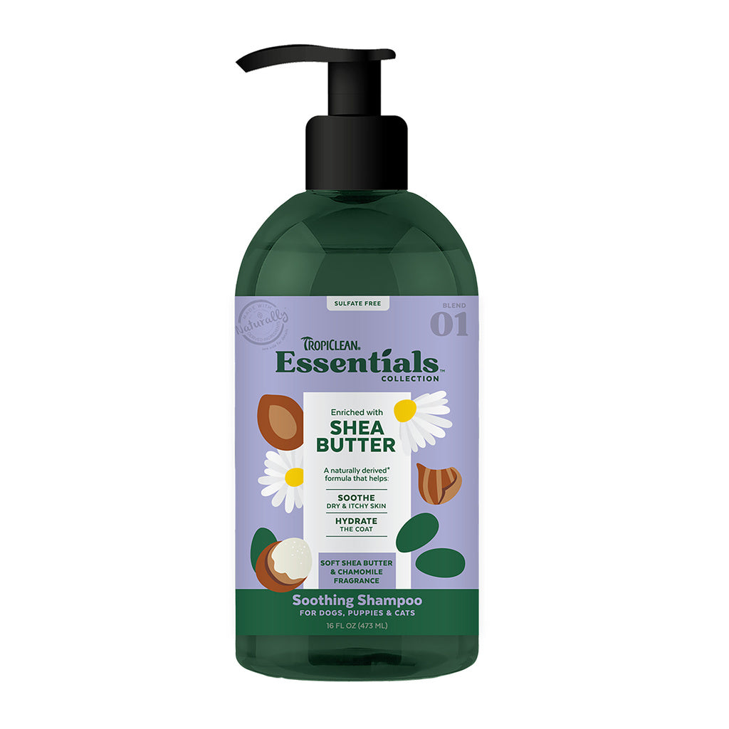 TropiClean Essentials Shea Butter Shampoo for Dogs, Puppies & Cats - 16 oz Soothing & Hydrating