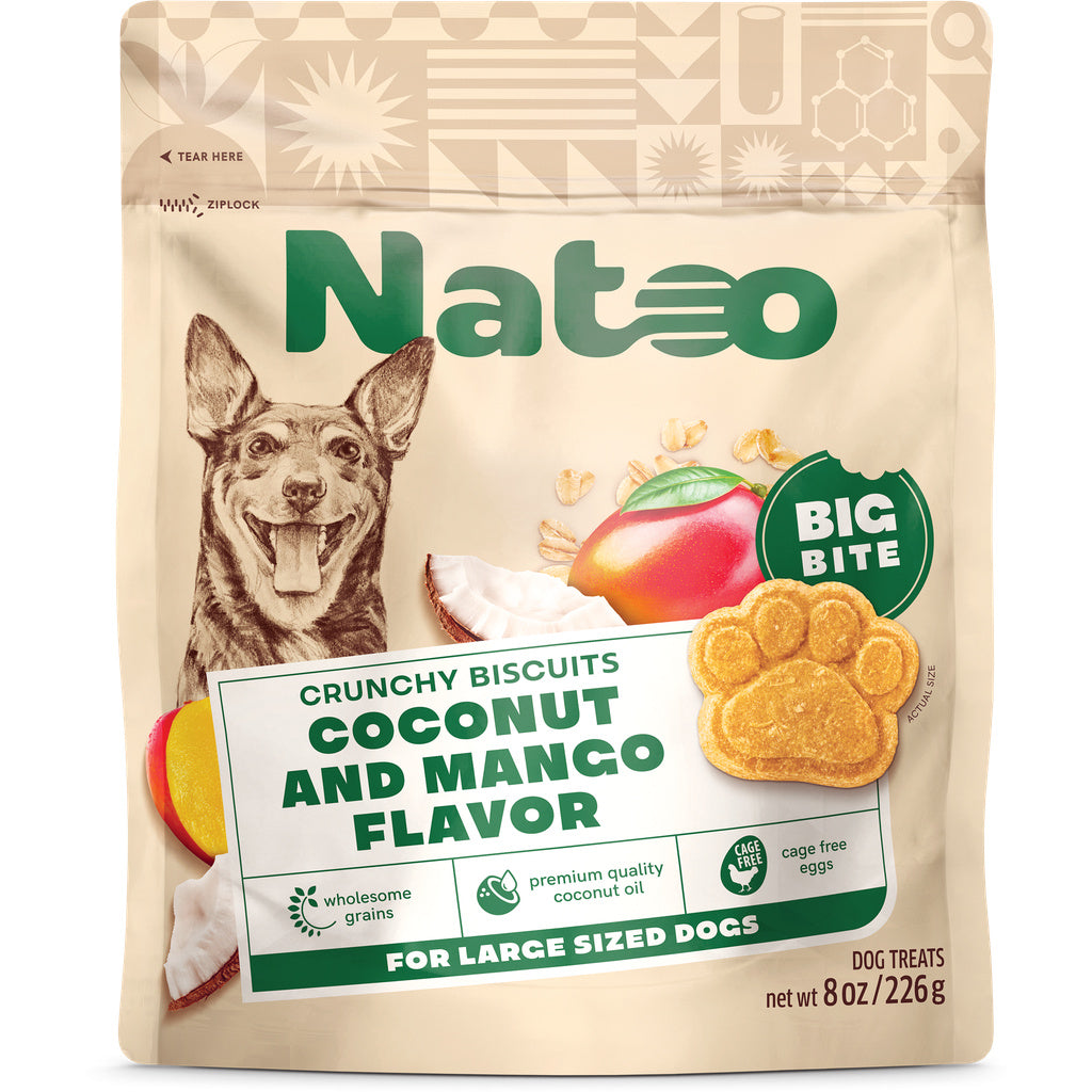 Natoo Healthy Dog Treats - Crunchy Biscuits Coconut & Mango Flavor - Large Dogs - 8 oz