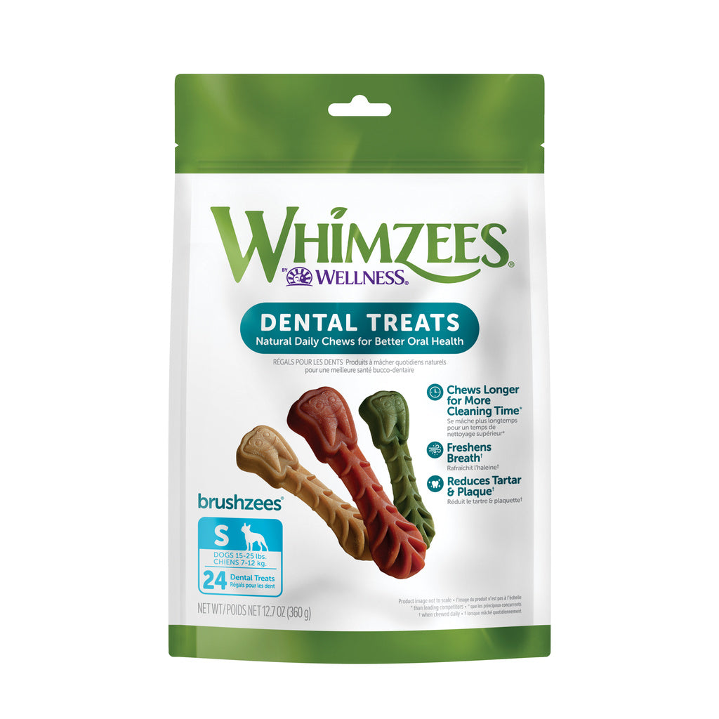 Whimzees Brushzees Small Dental Dog Treats, 24 Count, Natural Grain Free Daily Dental Chews