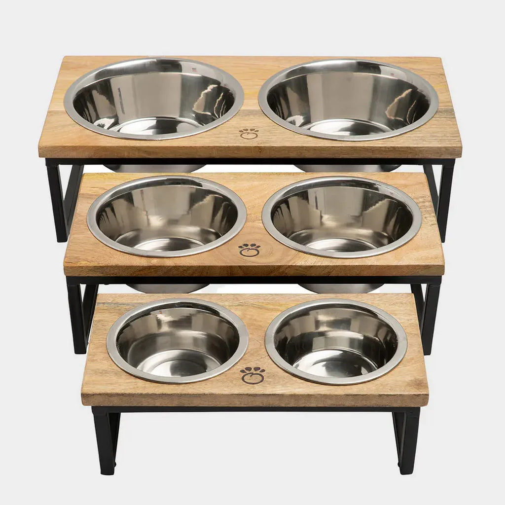 GF PET Wood & Metal Elevated Pet Feeder - Mango Wood with Metal Stand