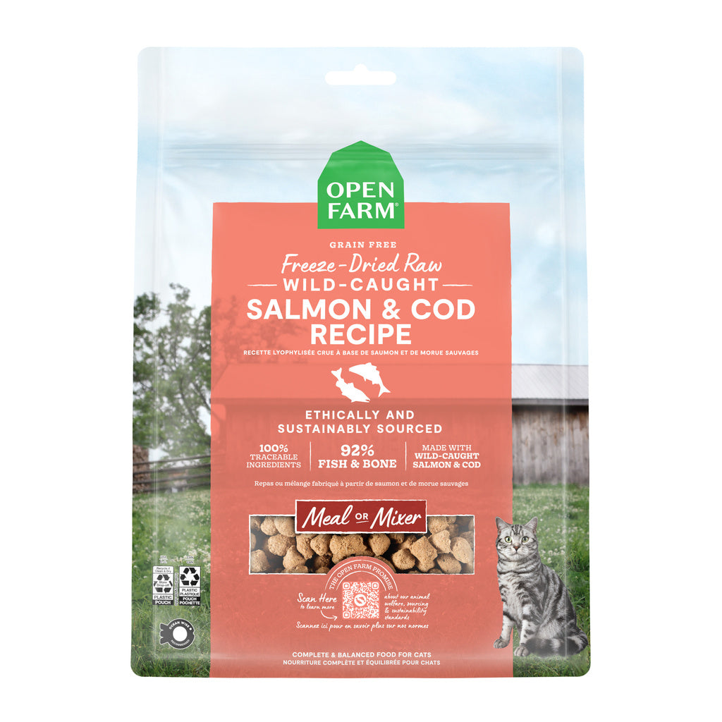 Open Farm Cat Freeze-Dried Raw Salmon & Cod Morsels, 3.5 oz - Grain-Free Cat Food Topper or Complete Meal