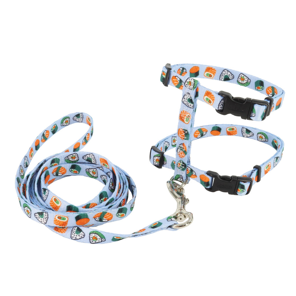 Coastal Figure H Adjustable Cat Harness/Leash - Sushi on Blue - 10-18 in