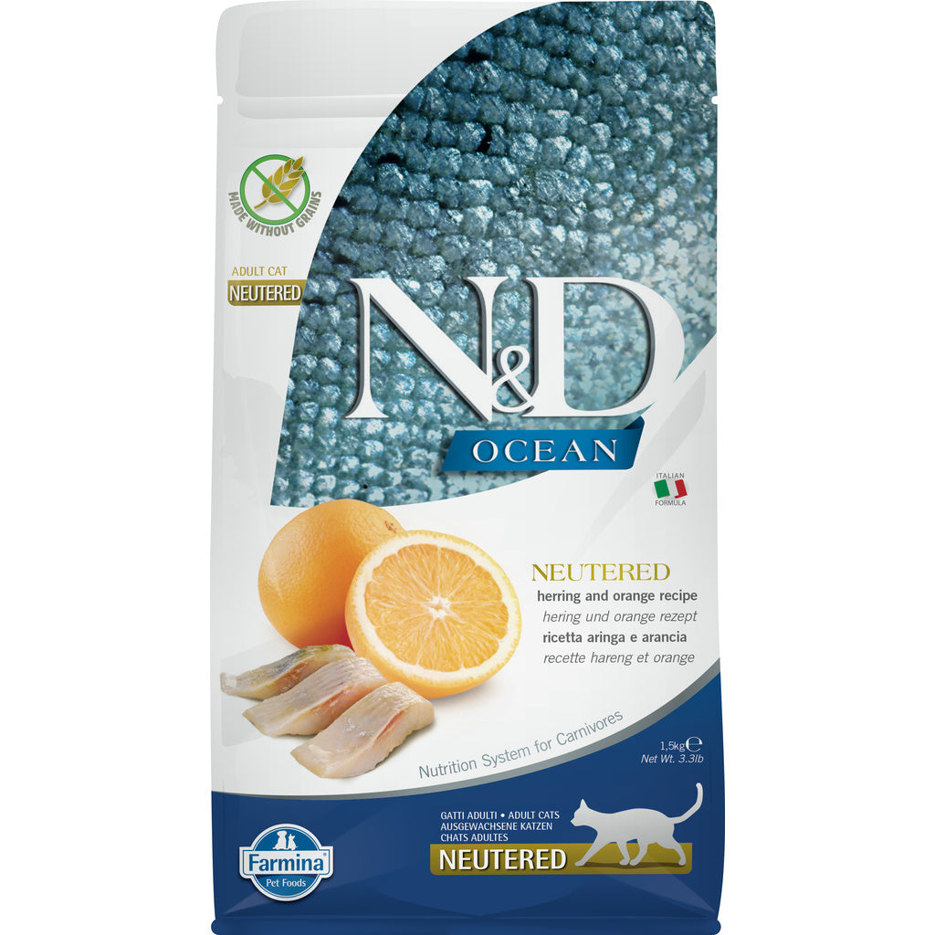 Farmina N&D Ocean Herring & Orange, Grain-Free, Neutered/Sterilized Adult Cat Food, 5kg