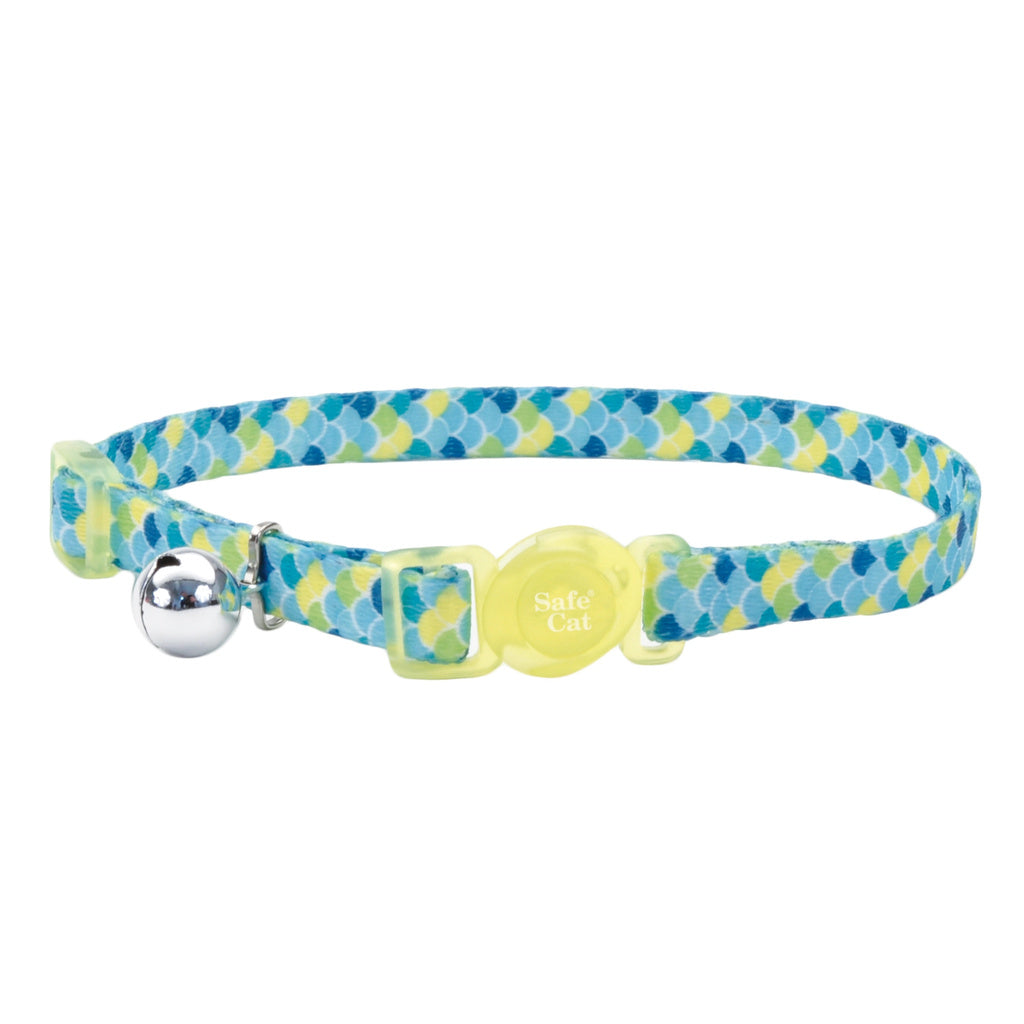 Coastal Safe Cat Fashion Adjustable Breakaway Collar - Lime Teal Scales, 8-12"