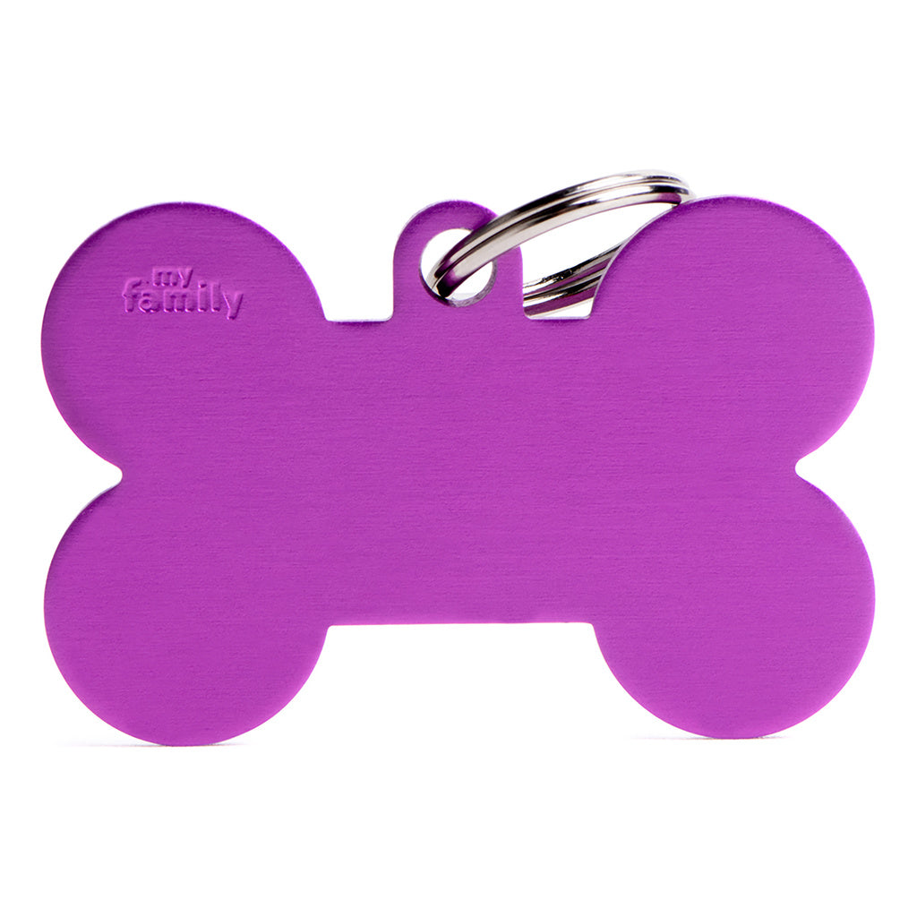 My Family Basic XL Aluminum Purple Bone Pet ID Tag