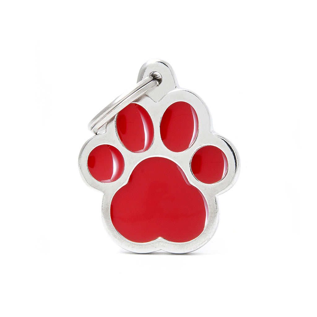 My Family Classic Large Red Paw Pet ID Tag - Made in Italy, Enamelled Metal, 30x35 mm