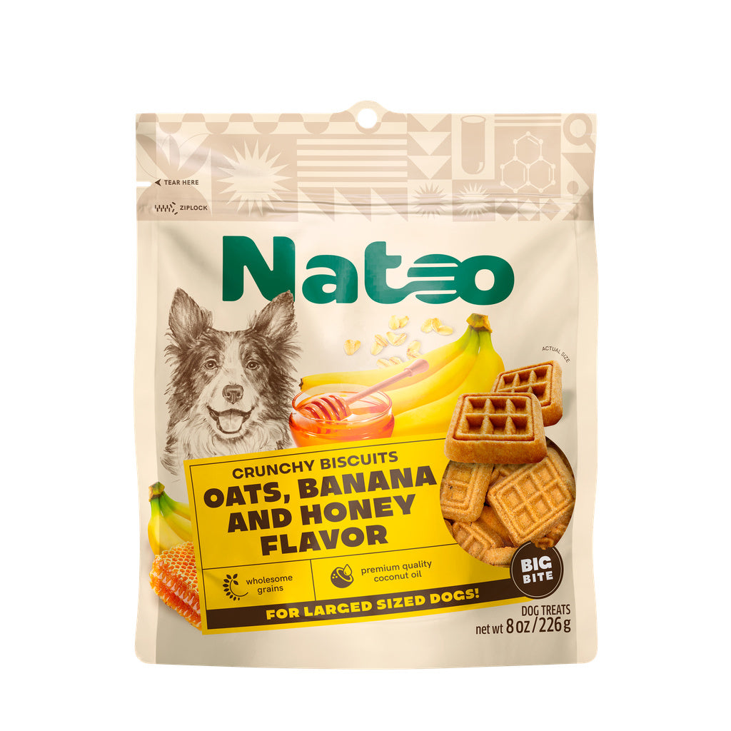 NATOO Dog Biscuits - Oats, Banana, and Honey - Big Bites - 8 oz