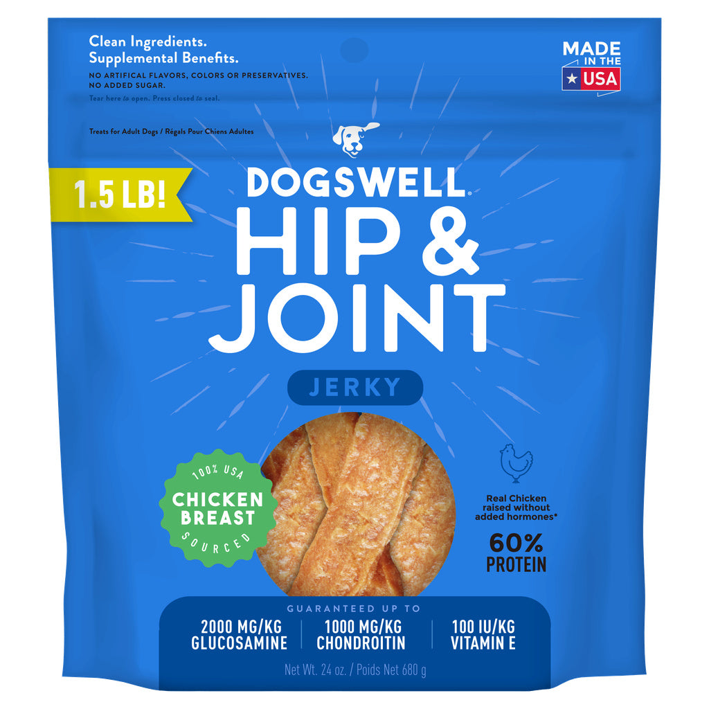 Dogswell Hip & Joint Jerky Grain-Free Chicken Dog Treats, 24 oz Pouch - Supports Hip and Joint Health