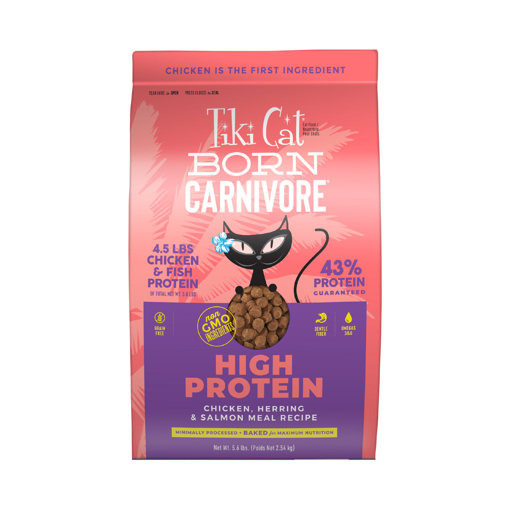 Tiki Cat Born Carnivore Dry Cat Food, High Protein, Chicken, Herring & Salmon Meal, Grain-Free, 5.6 lbs