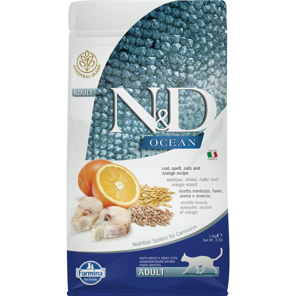 N&D Ocean Low Grain Cod & Orange Adult Cat Food - 1.5 kg / 3.3 lbs