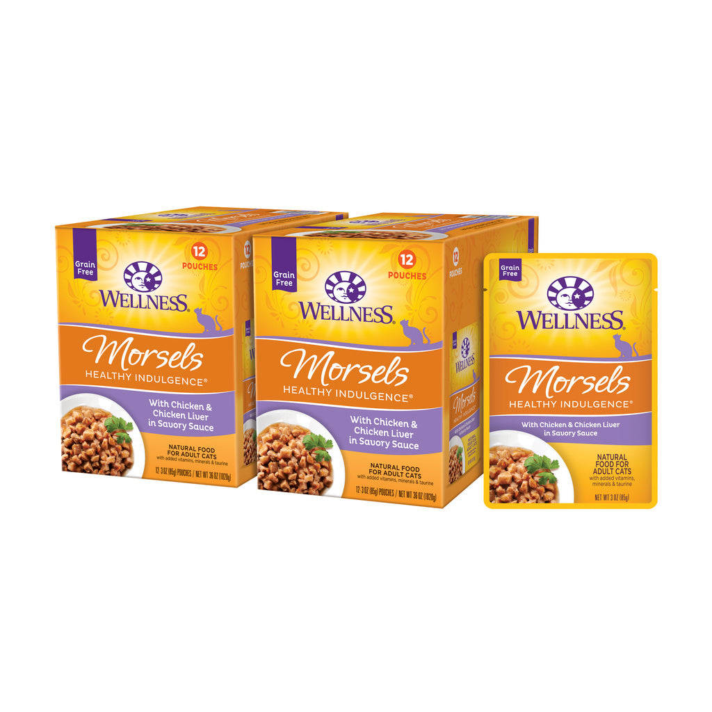 Wellness Healthy Indulgence Chicken & Chicken Liver Morsels Cat Food, 3 oz Pouch