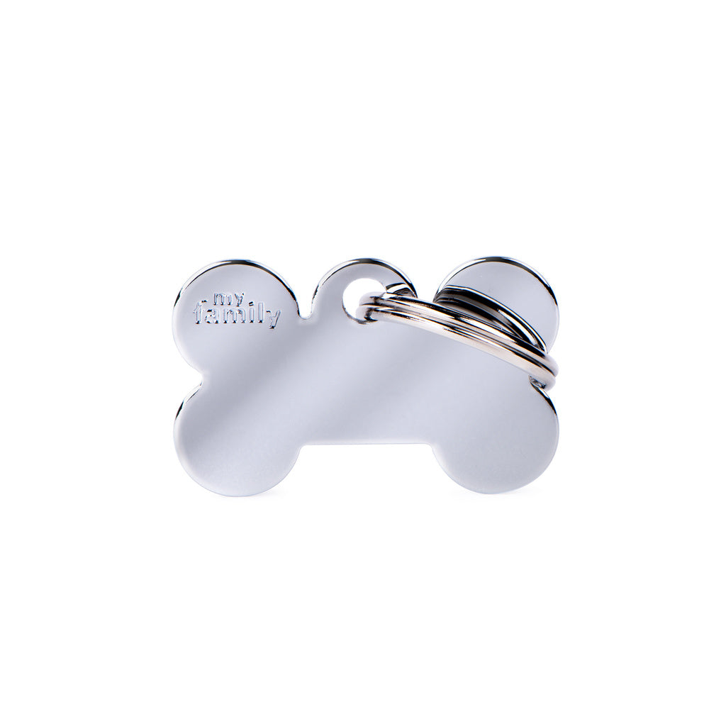 MyFamily Basic Small Bone Pet ID Tag - Chrome Plated Brass - Engravable