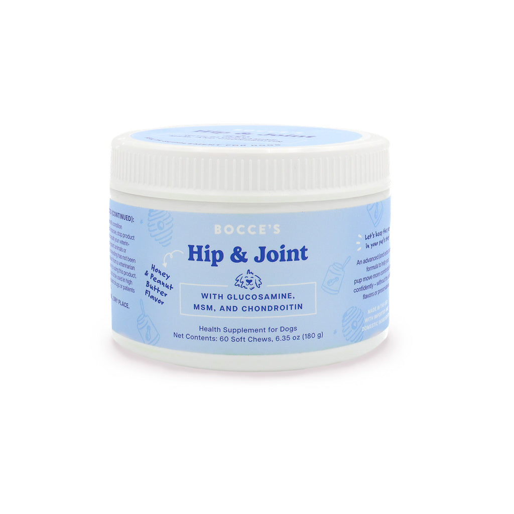Bocce's Bakery Hip & Joint Dog Supplement - 60 Soft Chews - Peanut Butter & Honey - Glucosamine, MSM, Chondroitin - 6.35oz
