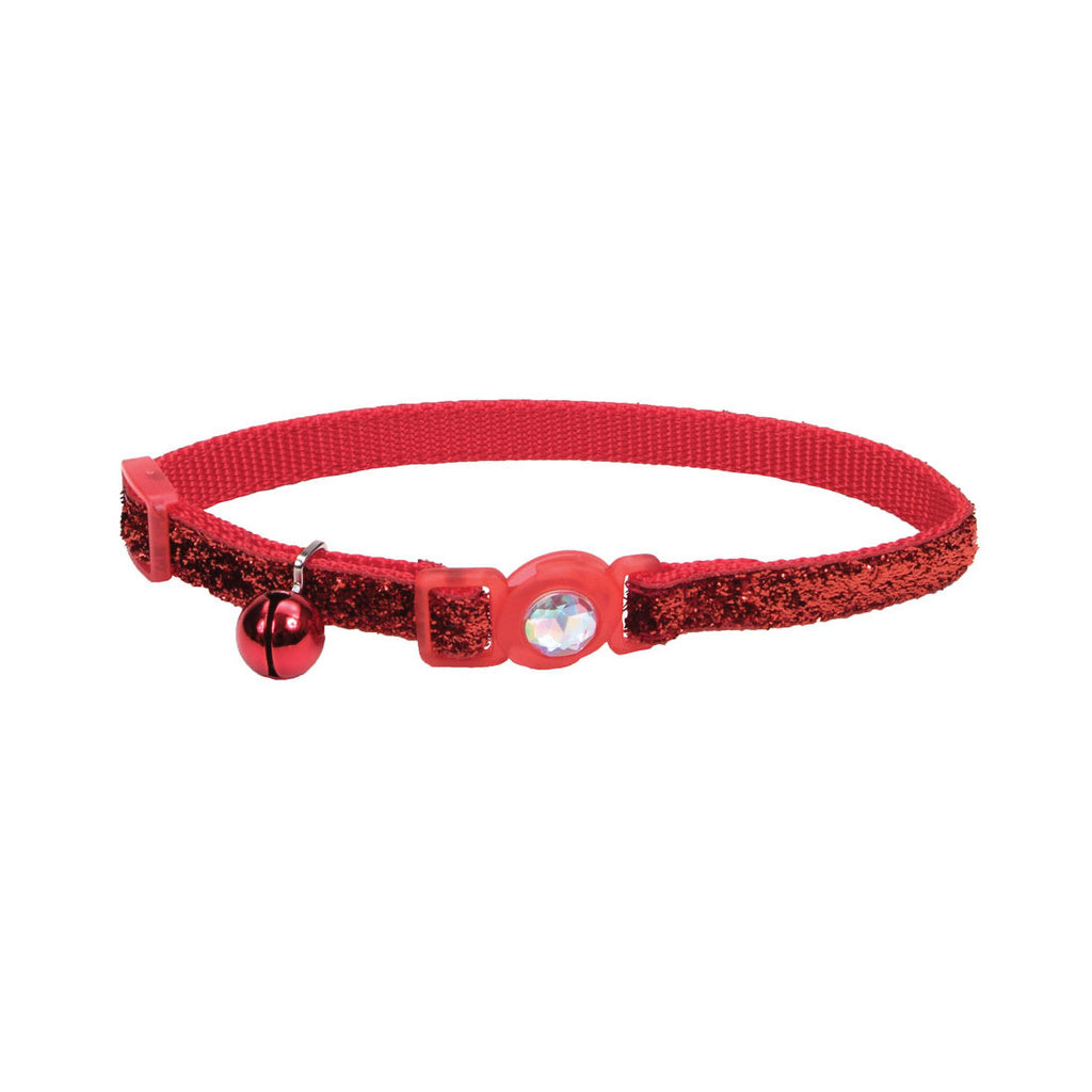 Coastal Safe Cat Jeweled Buckle Glitter Breakaway Collar, Red, 3/8 inch