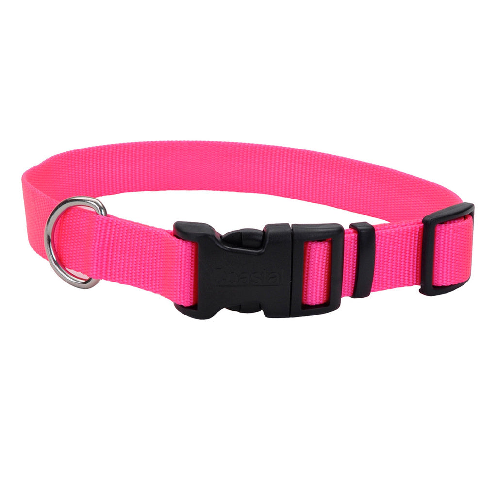 Coastal Nylon Dog Collar, Adjustable, Neon Pink, 3/8 in x 8-12 in, XS