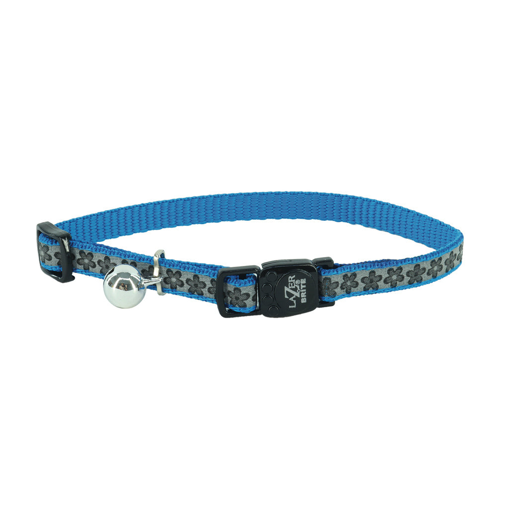 Coastal Lazer Brite Safety Cat Collar, 3/8 in, 8-12 in, Blue Lagoon Flowers, Reflective Breakaway