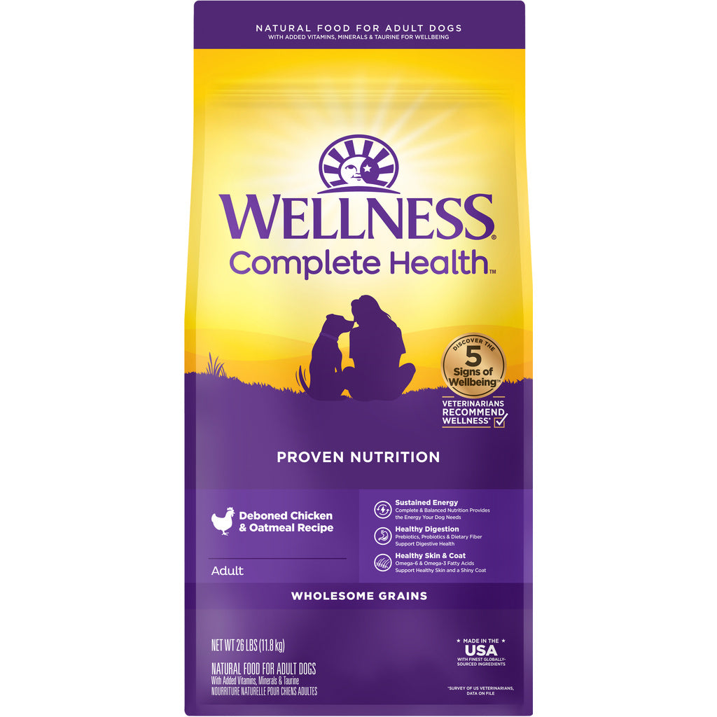 Wellness Complete Health Adult Chicken & Oatmeal Dry Dog Food, 26 lb Bag