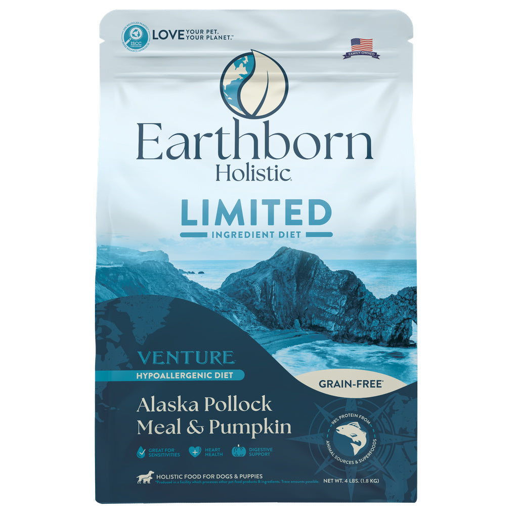 Earthborn Holistic Venture Pollock & Pumpkin, Grain-Free, Limited Ingredient Dog Food, 4 lb Bag