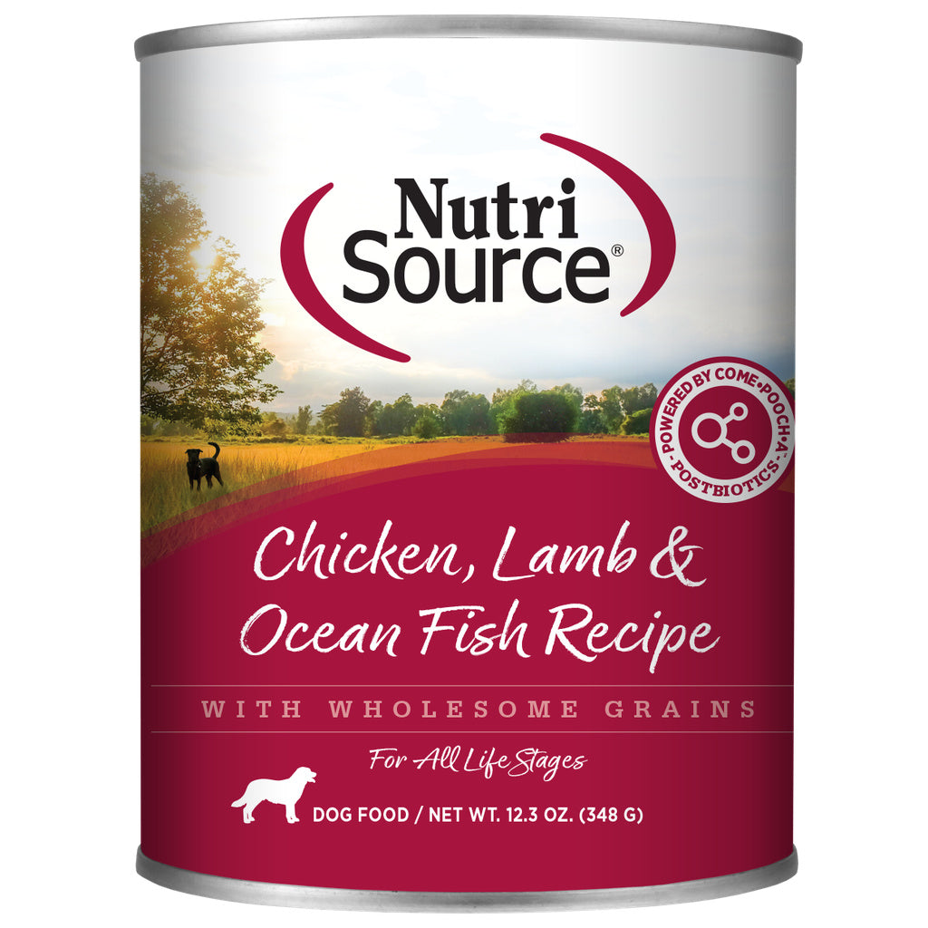 NutriSource Wet Dog Food, Chicken, Lamb & Ocean Fish, 12.3 oz Can
