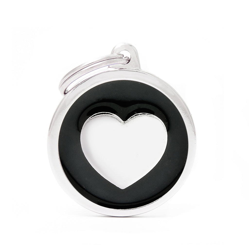 MyFamily Classic Large Circle Pet ID Tag - Black with Heart