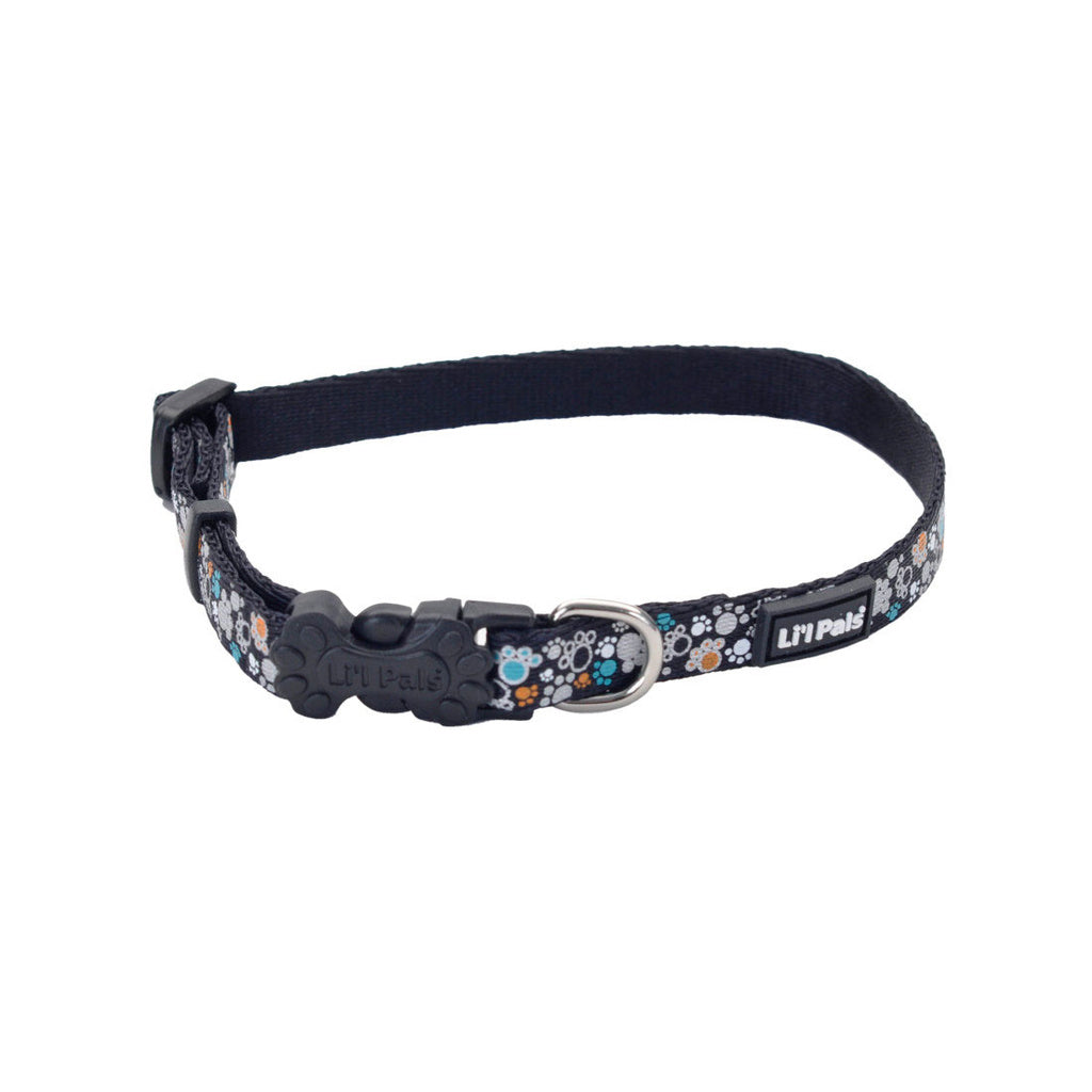 Coastal Pet Li'l Pals Reflective Dog Collar, Teal Orange Paws, 3/8" x 6-8"