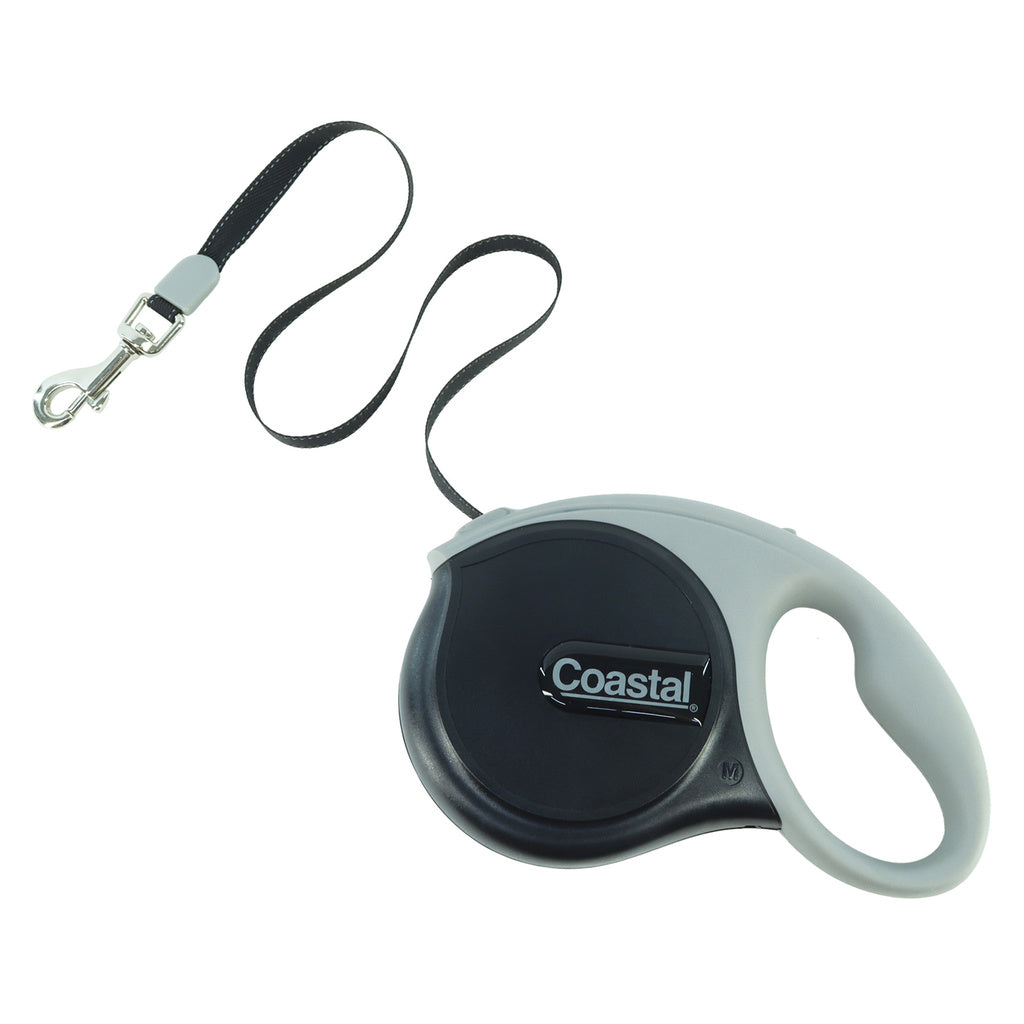 Coastal Power Walker Retractable Dog Leash - Black, Medium, 16 ft, Up to 64 lbs