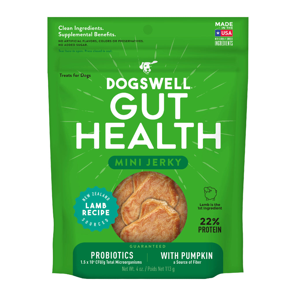 Dogswell Gut Health Mini Jerky Dog Treats - Lamb Recipe, 4 oz Bag, Grain Free