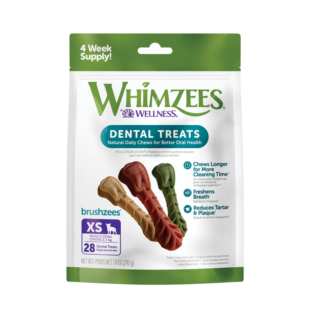 WHIMZEES Brushzees Extra Small Dental Dog Treats, Vegetable Flavor, 7.4 oz (28 Count)