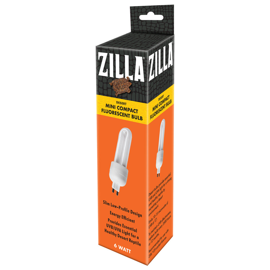 Zilla Mini Compact Desert Fluorescent Bulb, 6W, G9 - UVB Reptile Lamp (2-Pack Option)