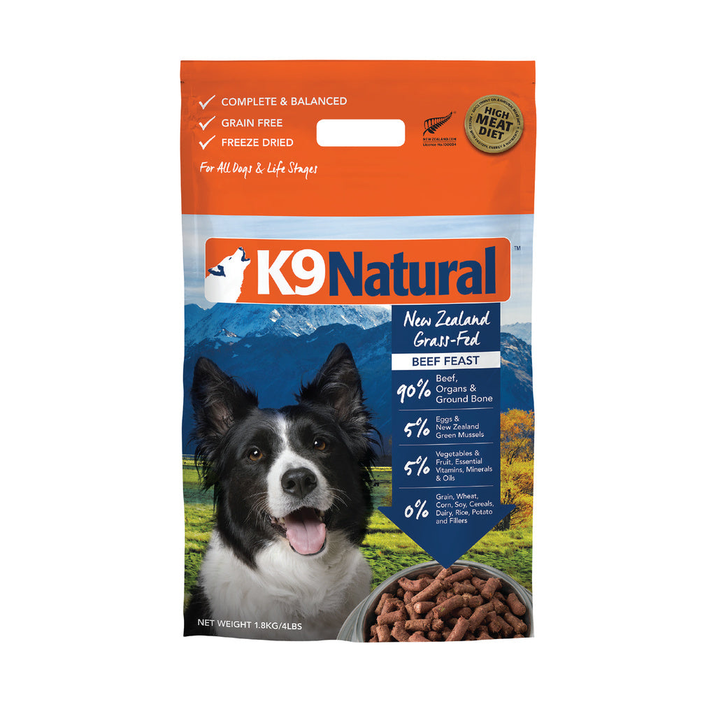 K9 Natural Beef Feast Freeze-Dried Dog Food, 4 lb (Makes 16 lb) Grain-Free Raw Diet