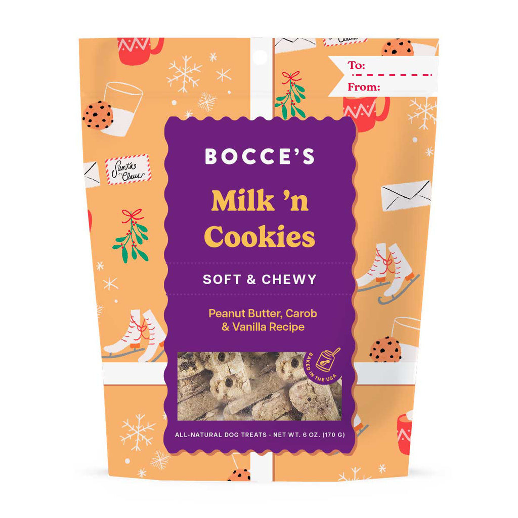 Bocce's Bakery Milk & Cookies Soft & Chewy Dog Treats, 6 oz - Peanut Butter, Carob, & Vanilla Flavor