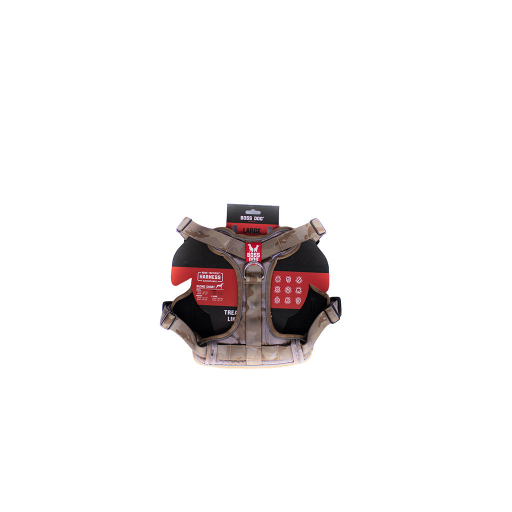 Boss Dog Tactical Dog Harness - Tan Camo - Large - Adjustable, Heavy Duty