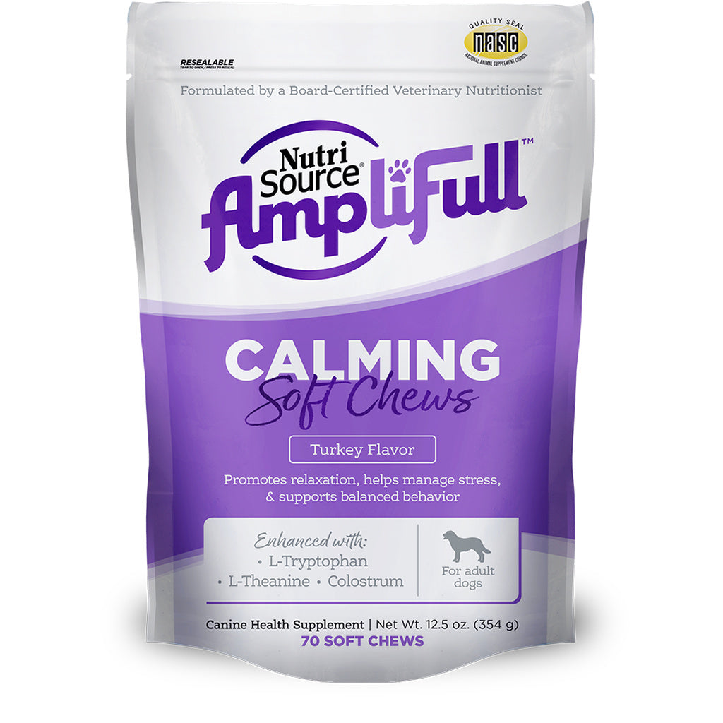 NutriSource AmpliFull Calming Dog Chews, Turkey Flavor, 70 Count - Anxiety & Stress Relief Supplement
