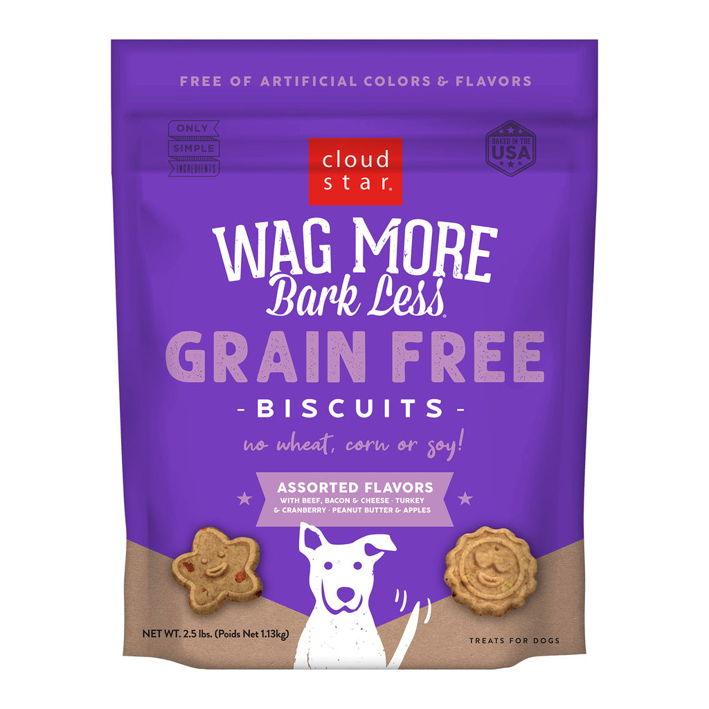 Cloud Star Wag More Bark Less Grain Free Assorted Flavors Crunchy Dog Biscuits 2.5 lbs