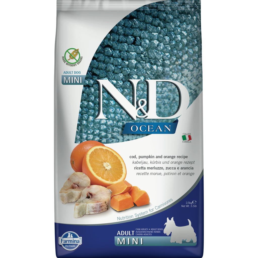 Farmina N&D Ocean Mini Breed Adult Dog Food, Cod, Pumpkin & Orange, Grain-Free (7kg or 15.4 lb)