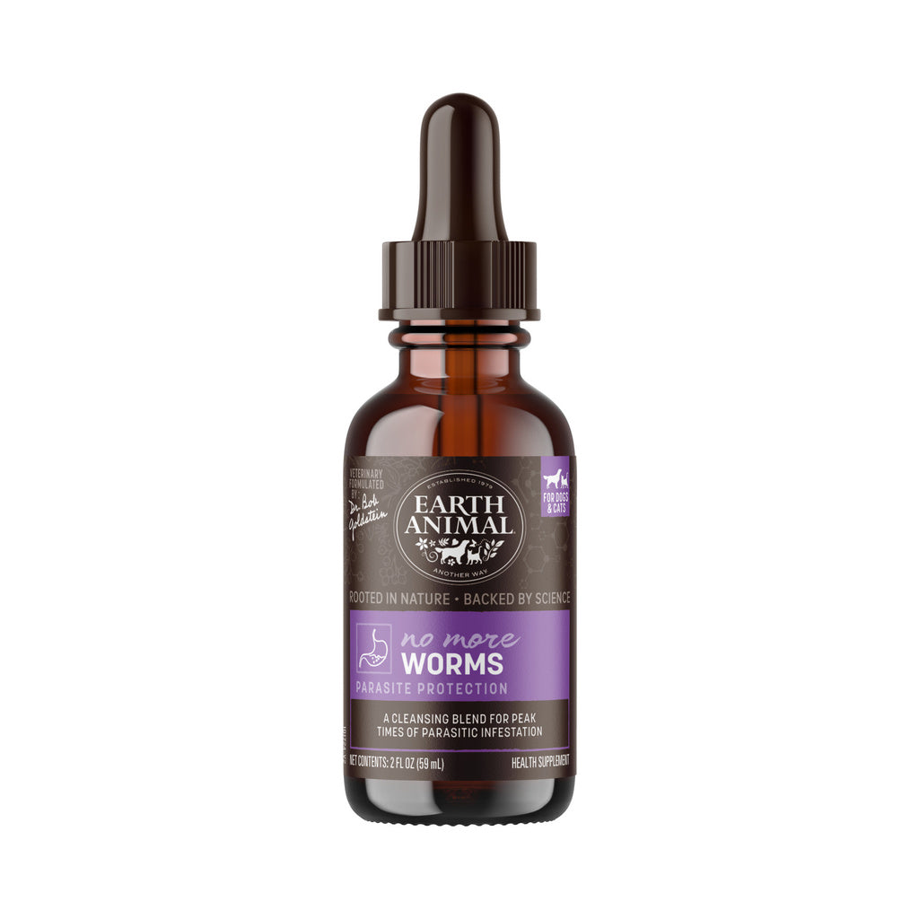 Earth Animal No More Worms - Herbal Supplement for Dogs & Cats - 2 oz