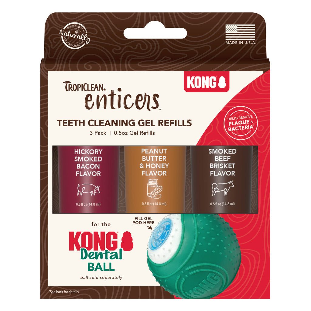 TropiClean Enticers Teeth Cleaning Gel Refills for KONG Dental Ball, Variety Pack, 0.5oz Tubes (3-Pack)