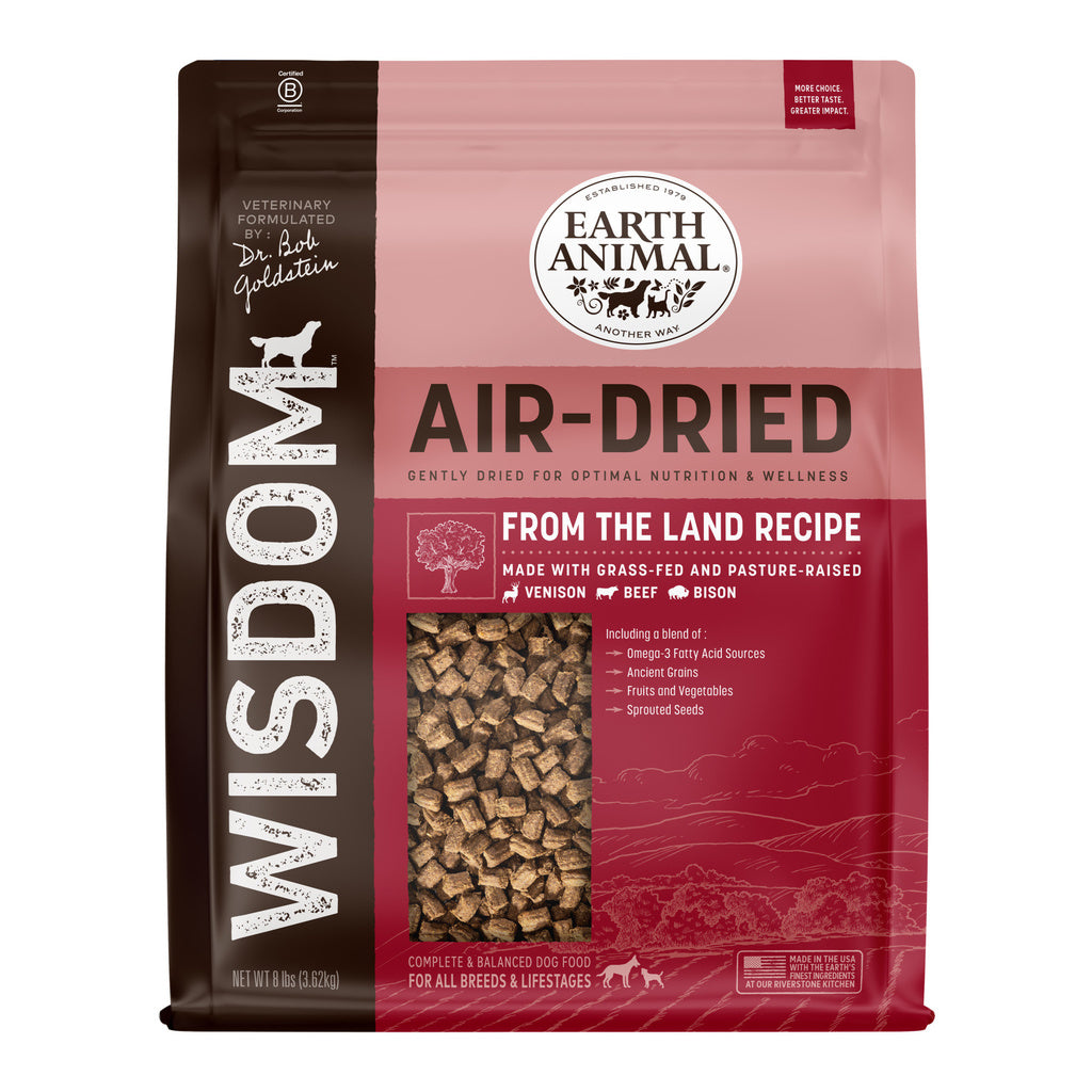 Earth Animal Wisdom From The Land Air-Dried Dog Food - 8 lb Bag - Venison, Beef & Bison Recipe