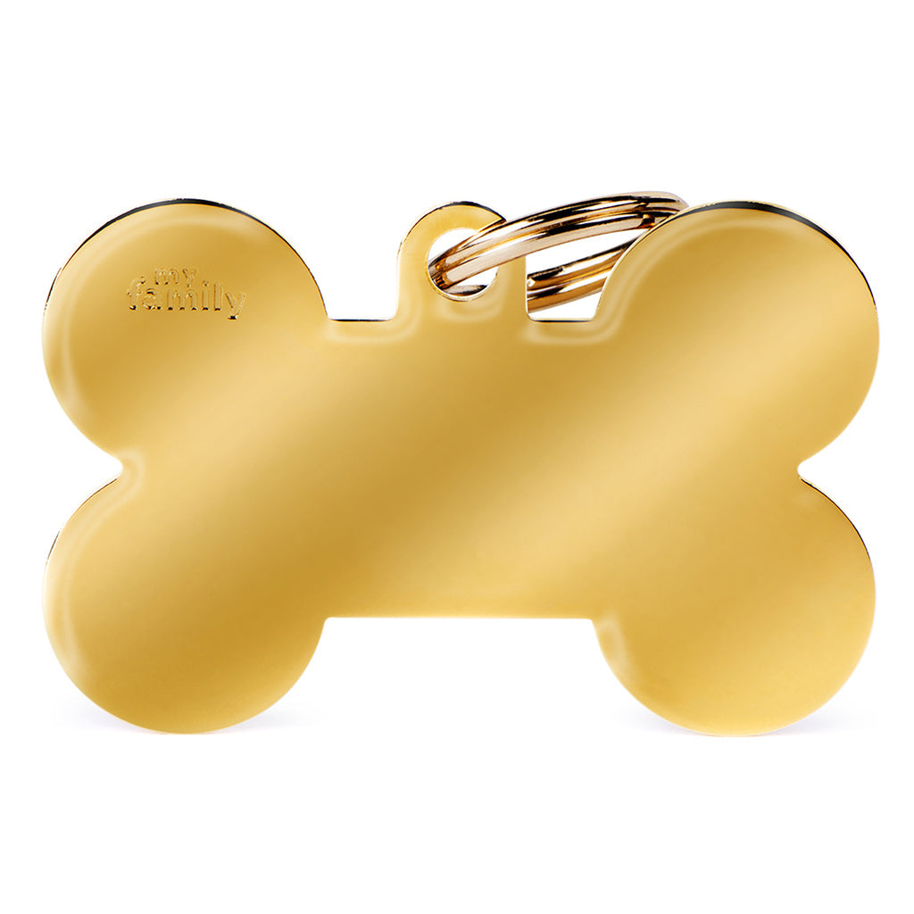 MyFamily Basic XL Bone Pet ID Tag - Gold-Plated Brass - Customizable Engraving