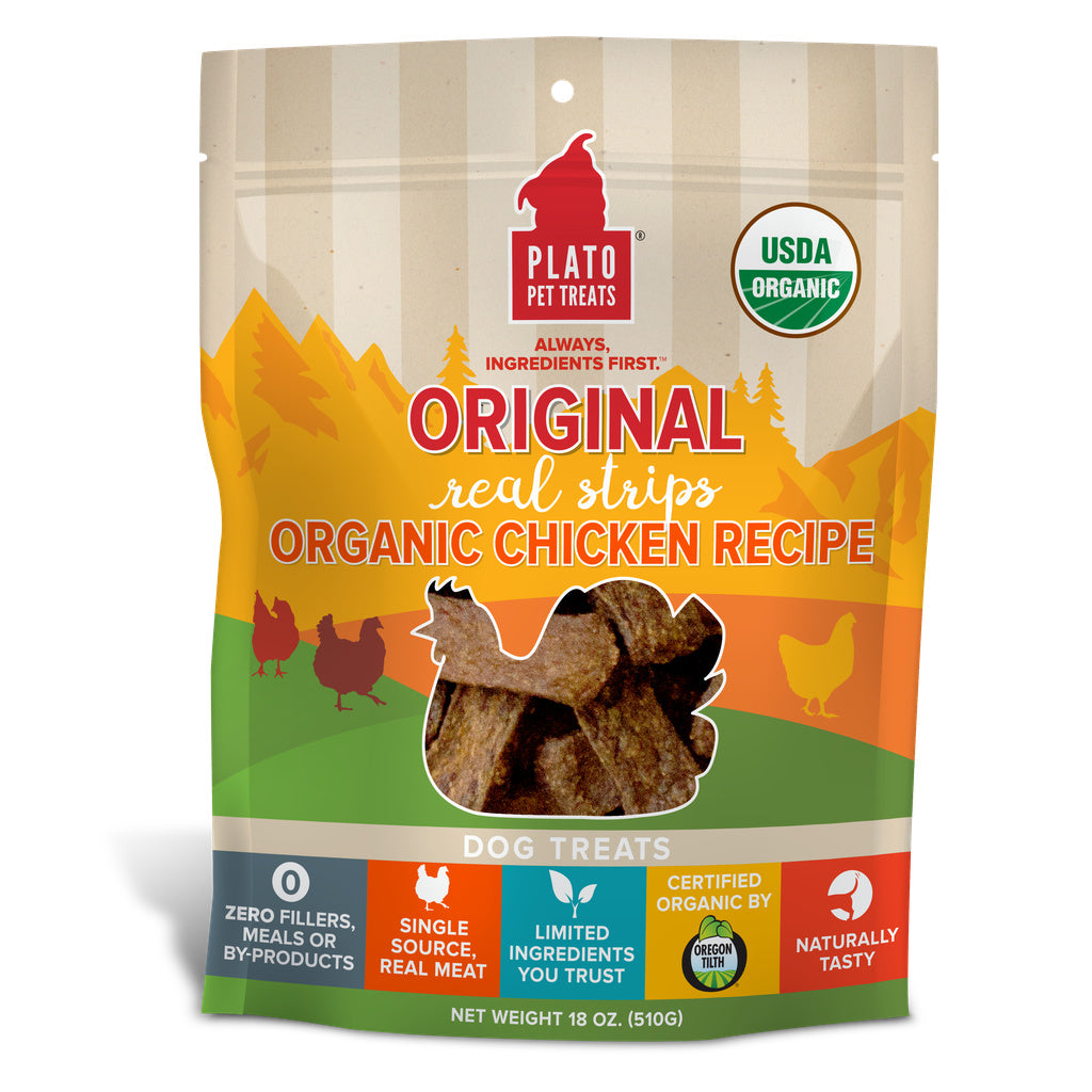 Plato Original Real Strips Organic Chicken Recipe Dog Treats, 18 oz