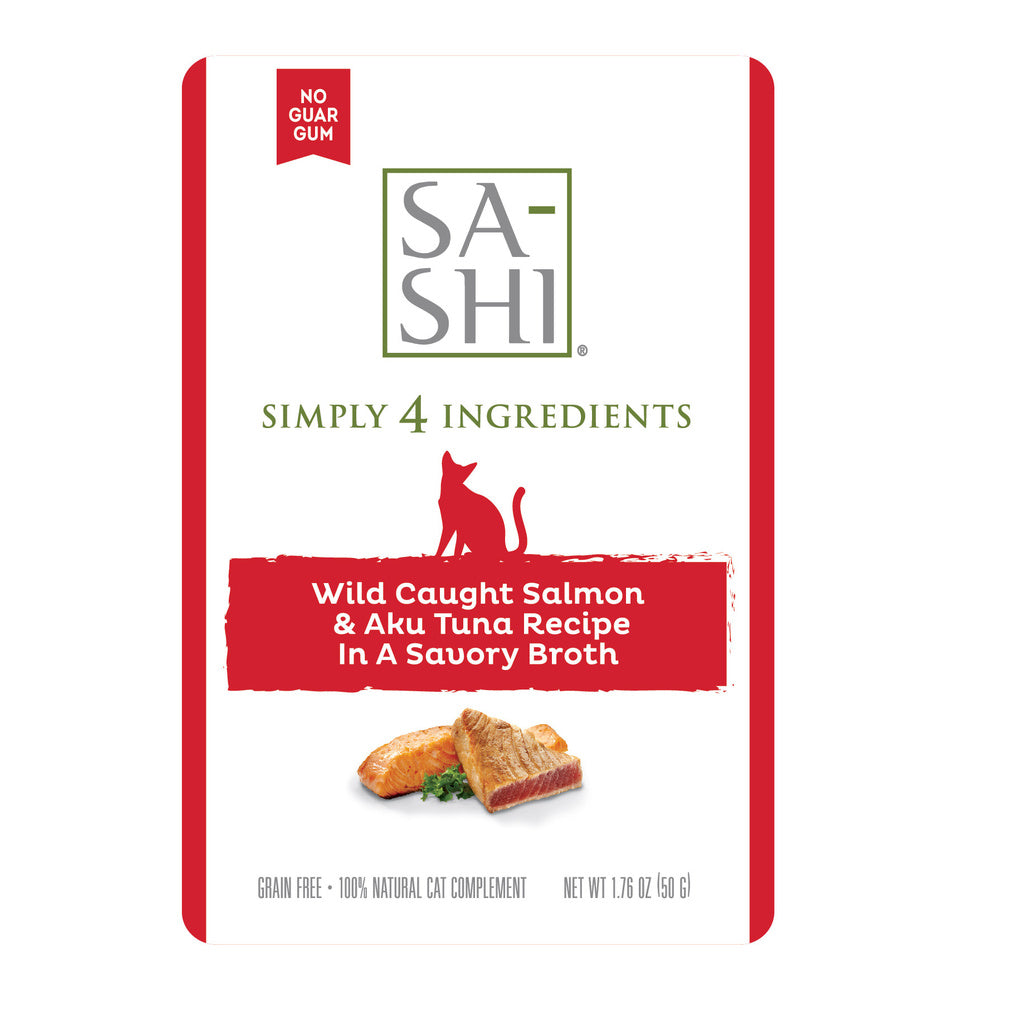 Sashi by Rawz Salmon & Tuna Cat Food Pouch, 1.76 oz - Wild Caught in Savory Broth Topper