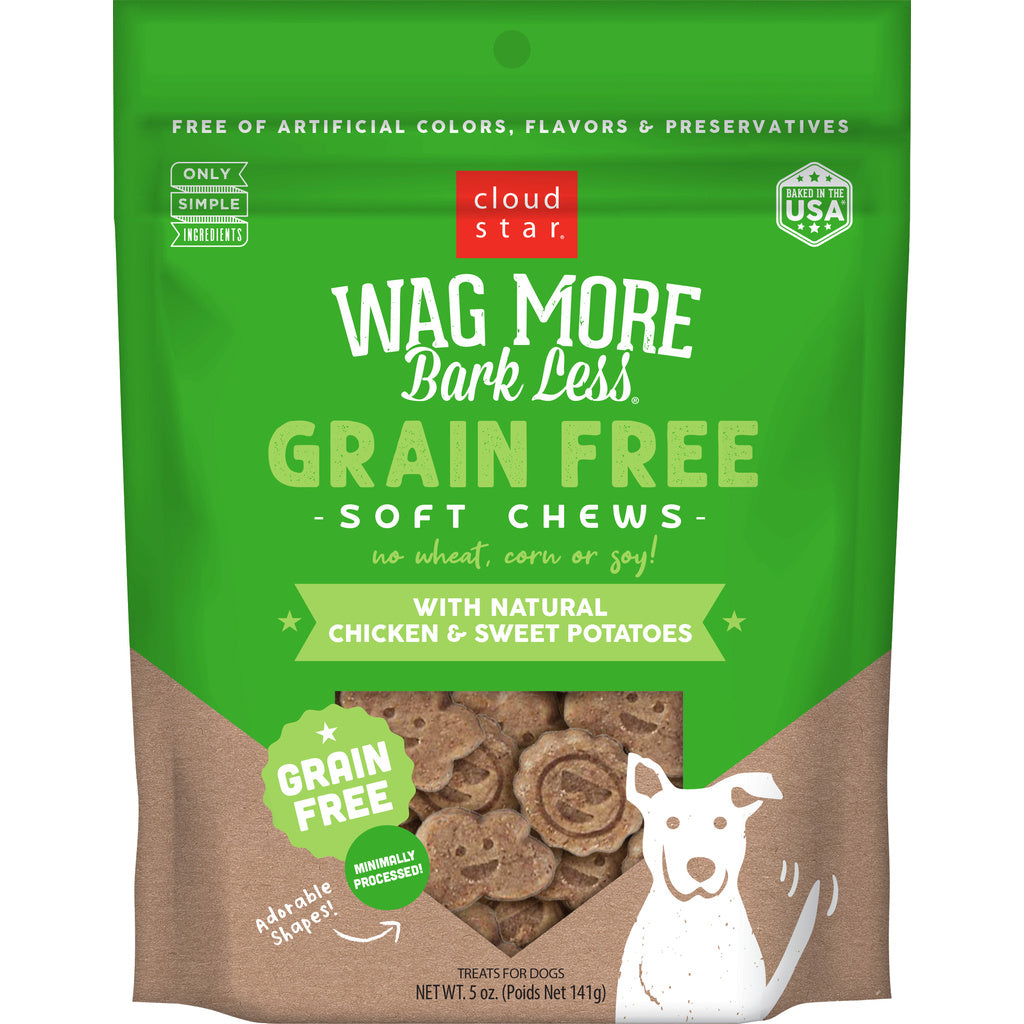 Cloud Star Wag More Bark Less Grain Free Soft Chews Dog Treats, Chicken & Sweet Potato, 5 oz. Bag