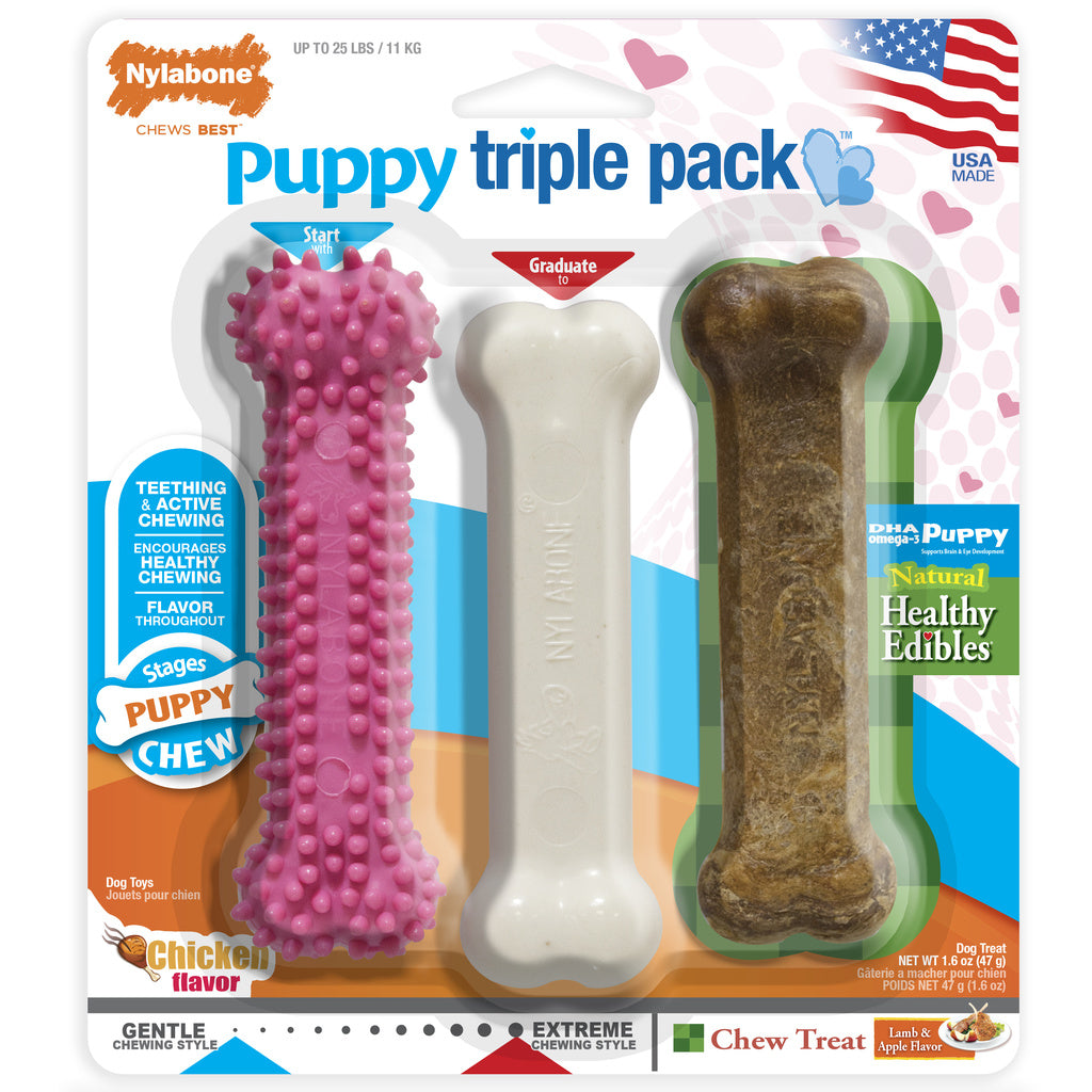 Nylabone Puppy Chew Starter Kit - Regular, 3-Pack - Puppy Teething Toys & Treat